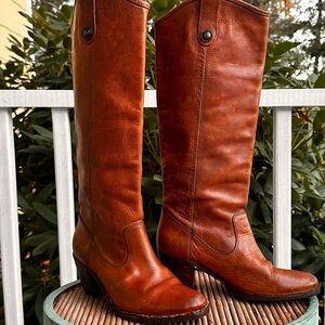 Frye Cognac Leather Heeled Boots